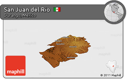 Physical Panoramic Map of San Juan Del Rio, single color outside