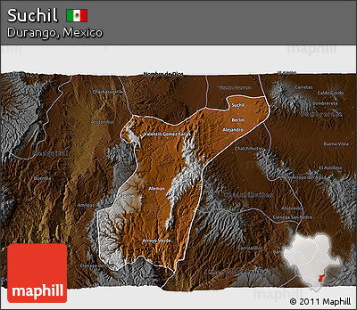 Physical 3D Map of Suchil, darken