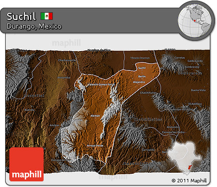 Physical 3D Map of Suchil, darken