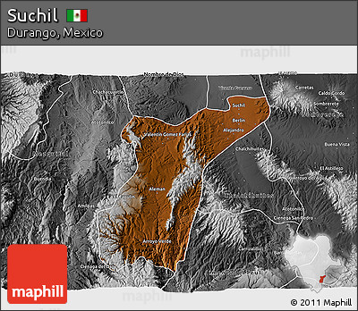 Physical 3D Map of Suchil, desaturated
