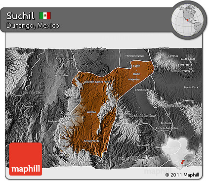 Physical 3D Map of Suchil, desaturated
