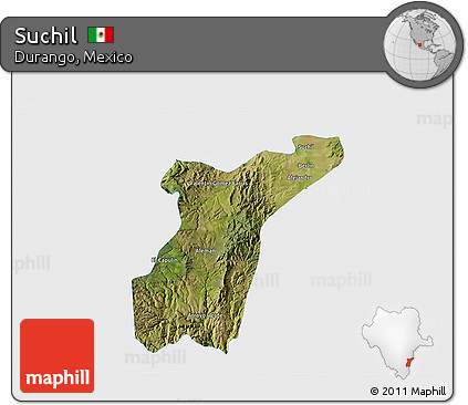 Satellite 3D Map of Suchil, single color outside