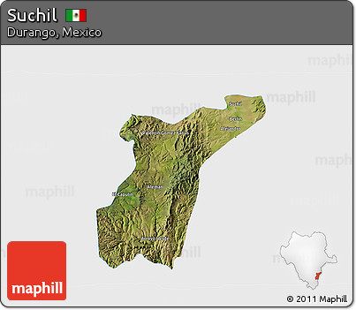Satellite 3D Map of Suchil, single color outside