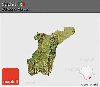Satellite 3D Map of Suchil, single color outside