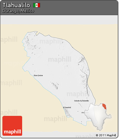Classic Style 3D Map of Tlahualilo, single color outside