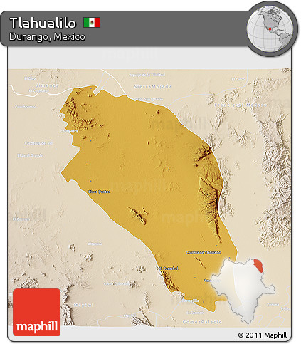 Physical 3D Map of Tlahualilo, lighten