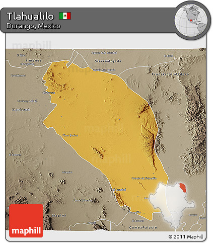 Physical 3D Map of Tlahualilo, semi-desaturated