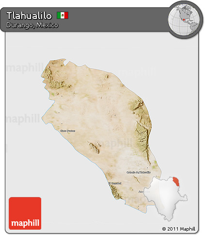 Satellite 3D Map of Tlahualilo, single color outside