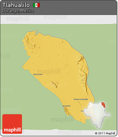 Savanna Style 3D Map of Tlahualilo, single color outside