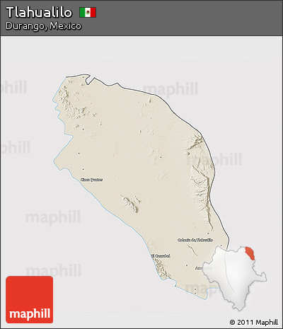 Shaded Relief 3D Map of Tlahualilo, single color outside