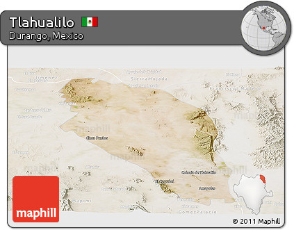 Satellite Panoramic Map of Tlahualilo, lighten