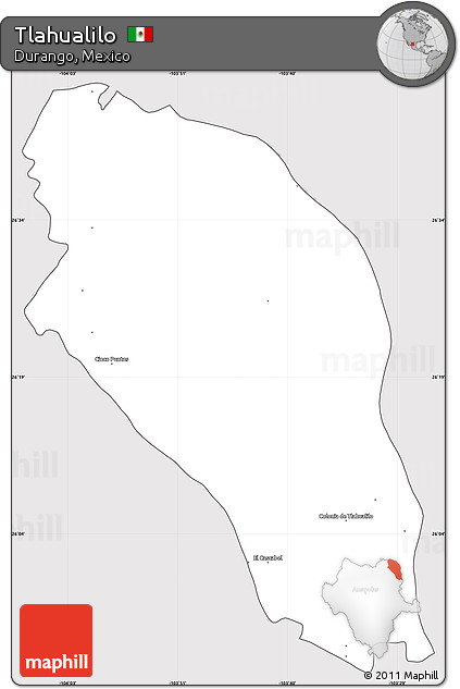 Silver Style Simple Map of Tlahualilo, cropped outside