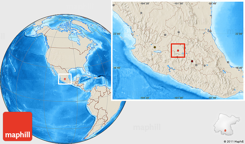 Shaded Relief Location Map of Jaral Del Progreso