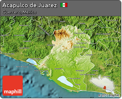 Physical Map of Acapulco De Juarez, satellite outside