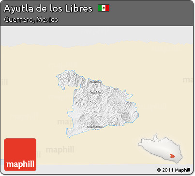 Classic Style 3D Map of Ayutla De Los Libres, single color outside