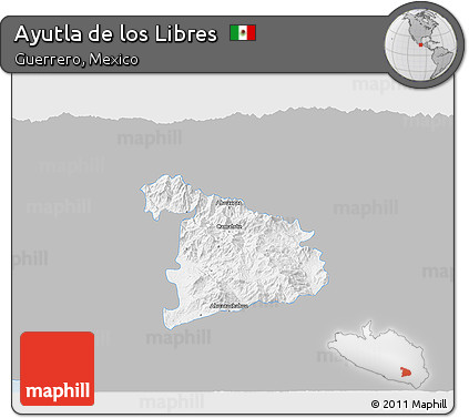 Gray 3D Map of Ayutla De Los Libres, single color outside