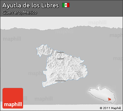 Gray 3D Map of Ayutla De Los Libres, single color outside
