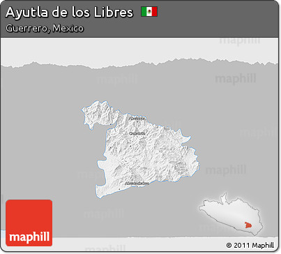 Gray 3D Map of Ayutla De Los Libres, single color outside