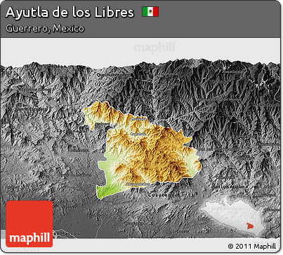 Physical 3D Map of Ayutla De Los Libres, darken, desaturated