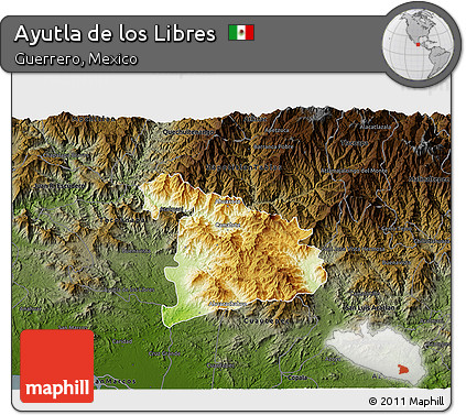 Physical 3D Map of Ayutla De Los Libres, darken