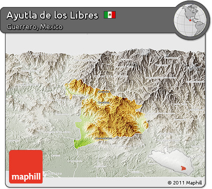 Physical 3D Map of Ayutla De Los Libres, lighten, semi-desaturated