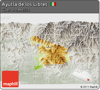 Physical 3D Map of Ayutla De Los Libres, lighten, semi-desaturated
