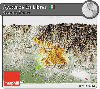 Physical 3D Map of Ayutla De Los Libres, semi-desaturated