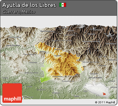 Physical 3D Map of Ayutla De Los Libres, semi-desaturated