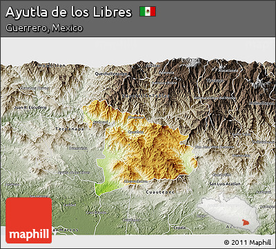 Physical 3D Map of Ayutla De Los Libres, semi-desaturated