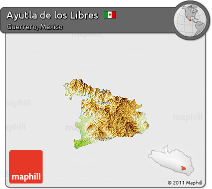 Physical 3D Map of Ayutla De Los Libres, single color outside