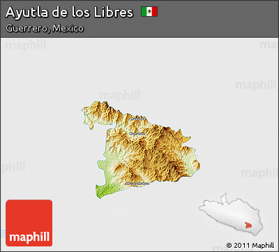 Physical 3D Map of Ayutla De Los Libres, single color outside