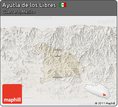 Shaded Relief 3D Map of Ayutla De Los Libres, lighten