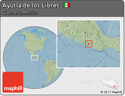 Savanna Style Location Map of Ayutla De Los Libres, hill shading