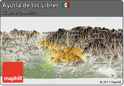 Physical Panoramic Map of Ayutla De Los Libres, semi-desaturated