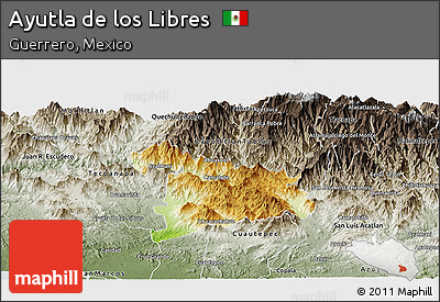 Physical Panoramic Map of Ayutla De Los Libres, semi-desaturated