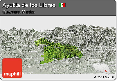Satellite Panoramic Map of Ayutla De Los Libres, lighten, semi-desaturated