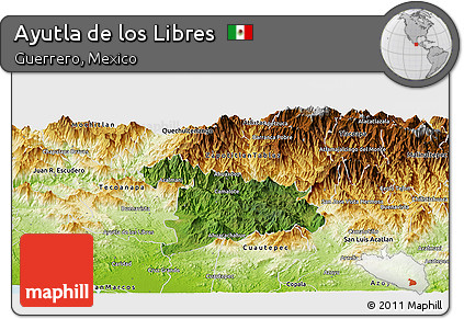 Satellite Panoramic Map of Ayutla De Los Libres, physical outside