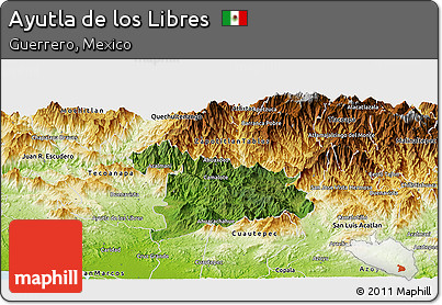 Satellite Panoramic Map of Ayutla De Los Libres, physical outside