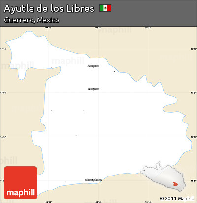 Classic Style Simple Map of Ayutla De Los Libres, single color outside