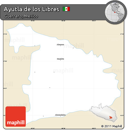Classic Style Simple Map of Ayutla De Los Libres, single color outside