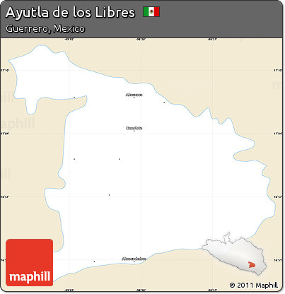 Classic Style Simple Map of Ayutla De Los Libres, single color outside