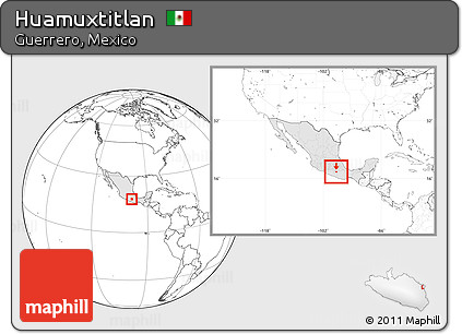 Blank Location Map of Huamuxtitlan, highlighted country, within the entire country