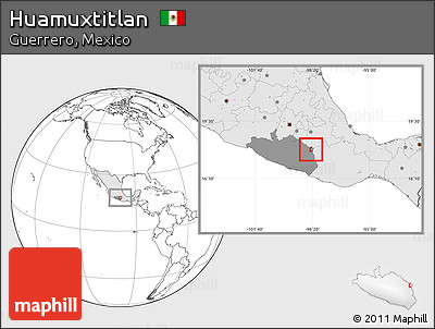 Blank Location Map of Huamuxtitlan, highlighted country, highlighted parent region