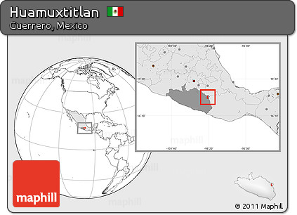 Blank Location Map of Huamuxtitlan, highlighted country, highlighted parent region
