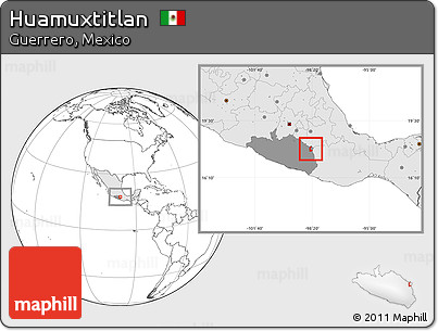 Blank Location Map of Huamuxtitlan, highlighted country, highlighted parent region