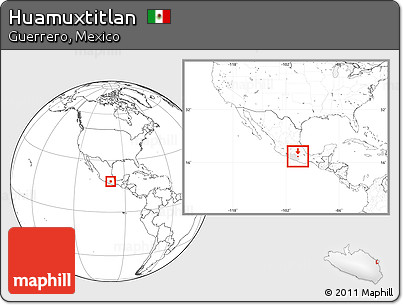 Blank Location Map of Huamuxtitlan, highlighted parent region, within the entire country