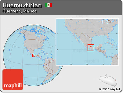 Gray Location Map of Huamuxtitlan, within the entire country