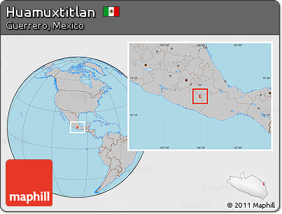 Gray Location Map of Huamuxtitlan