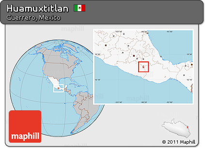 Gray Location Map of Huamuxtitlan, highlighted country