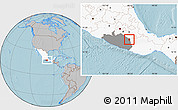 Gray Location Map of Huamuxtitlan, highlighted country, highlighted parent region, hill shading